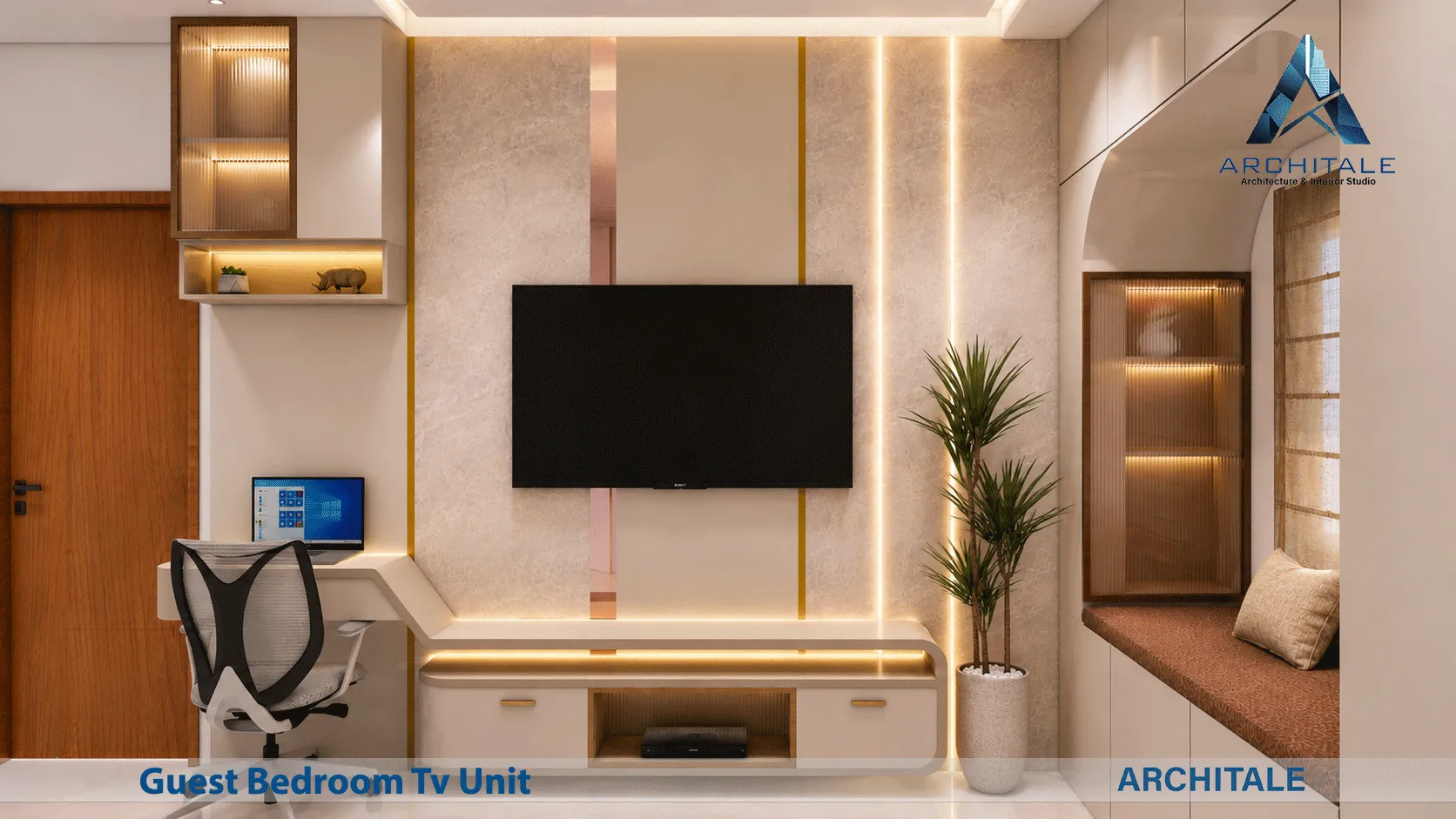 Architale interior project — bedroom TV unit render